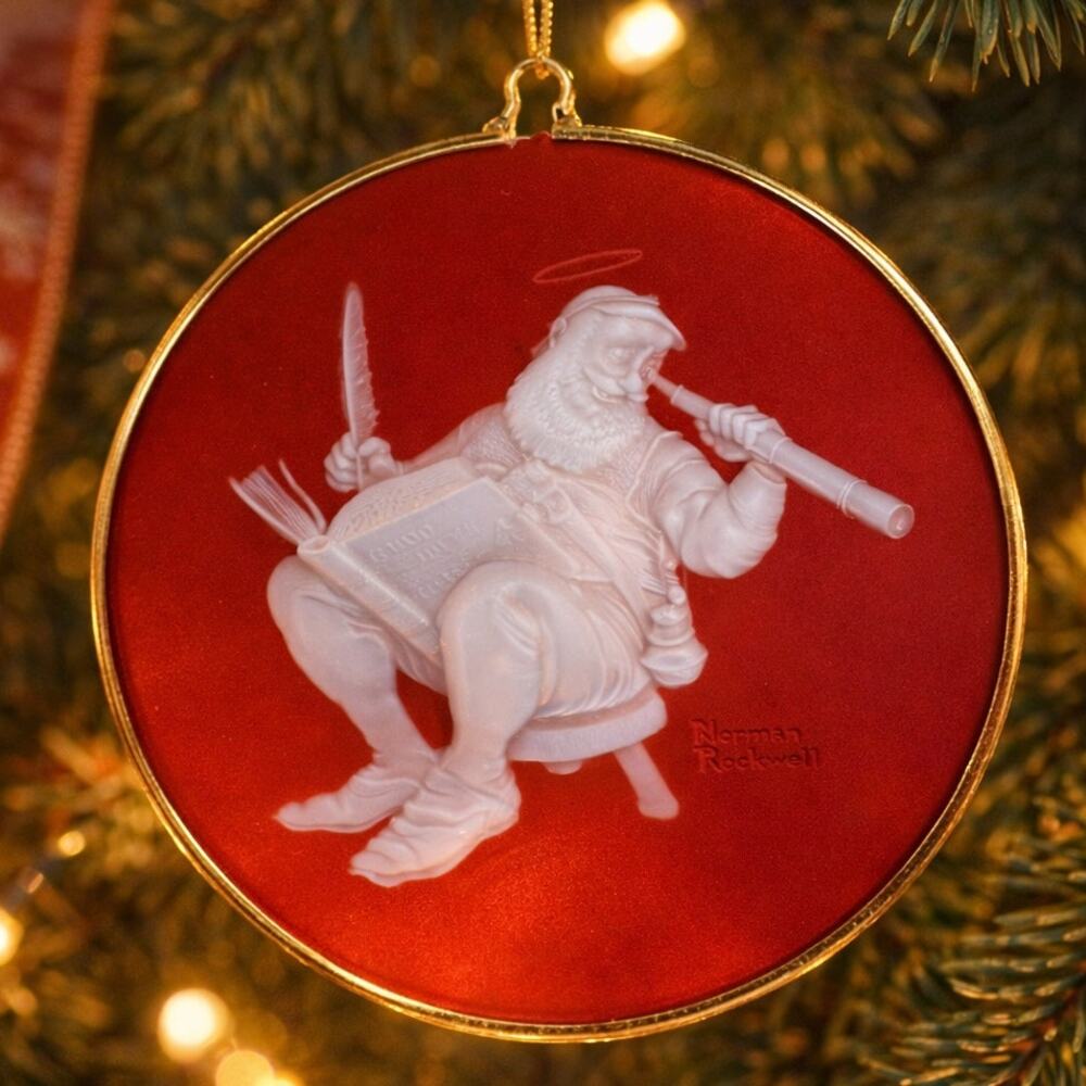 Norman Rockwell Christmas Ornament 1986 Checking Up Santa Vintage 7th